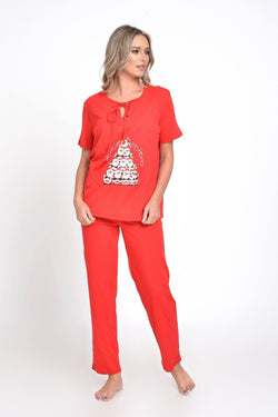 Natalee Fashion Pijamale Dama Pijama dama Craciun rosie piramida lui Mos Craciun