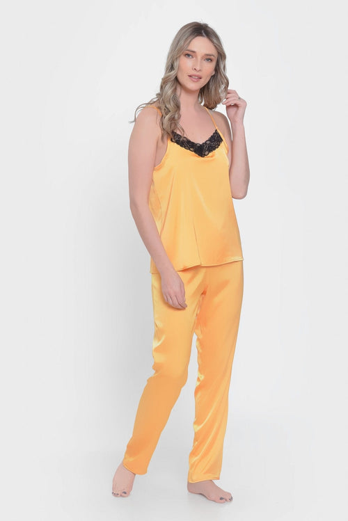 Natalee Fashion Pijamale Dama Pijama dama din satin orange Patricia
