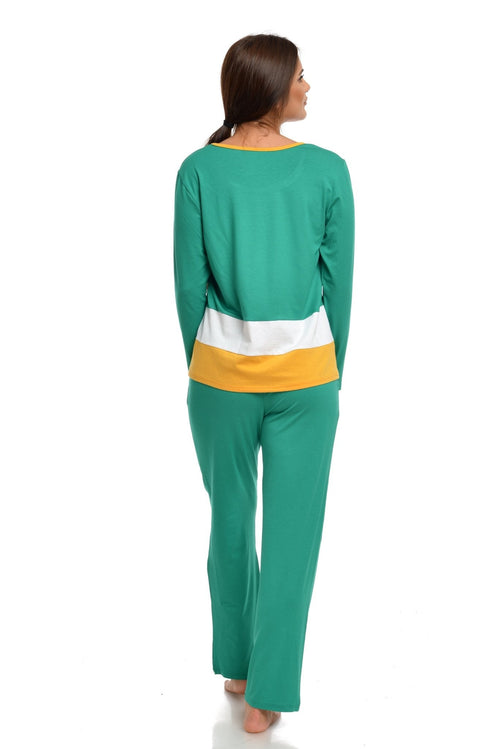 Natalee Fashion Pijamale Dama Pijama dama verde  & alb & mustar Pinguini