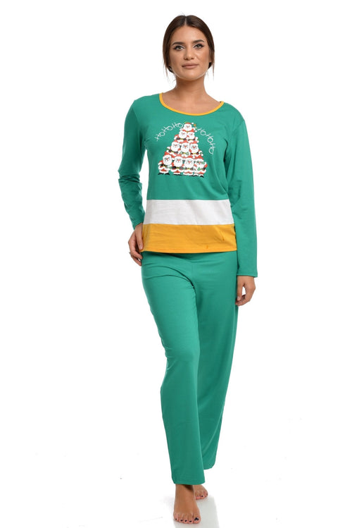 Natalee Fashion Pijamale Dama Pijama dama verde  & alb & mustar piramida lui Mos Craciun