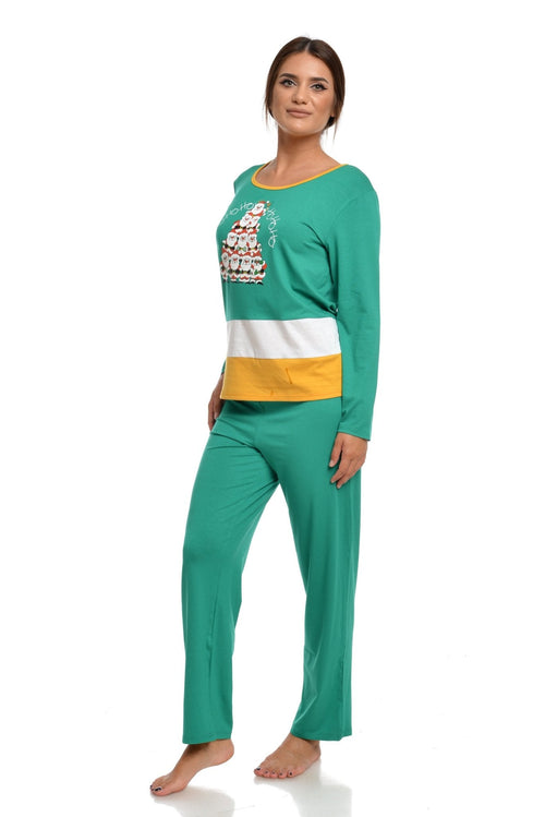 Natalee Fashion Pijamale Dama Pijama dama verde  & alb & mustar piramida lui Mos Craciun