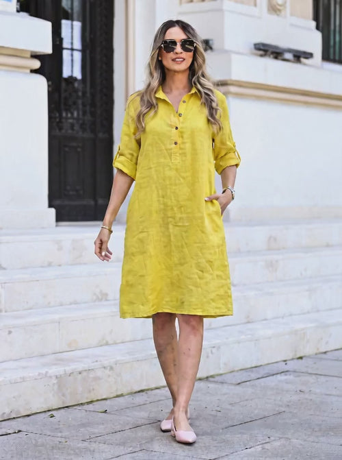 Rochie tip cămașă galbenă din in Elena