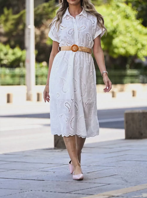 Rochie damă albă din bumbac brodat Estera