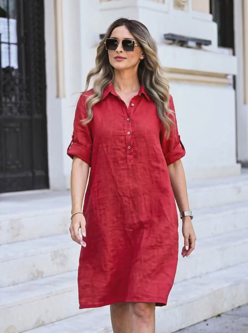 Rochie tip cămașă roșie din in Amalia