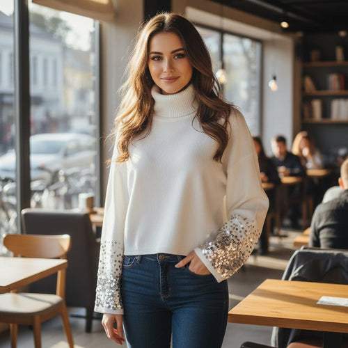 Pulover dama alb Adelina Natalee