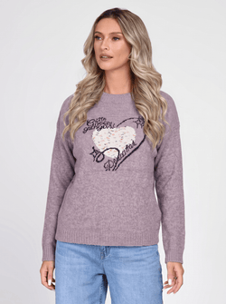 Pulover damă lila cu motiv inimă Dalia Natalee