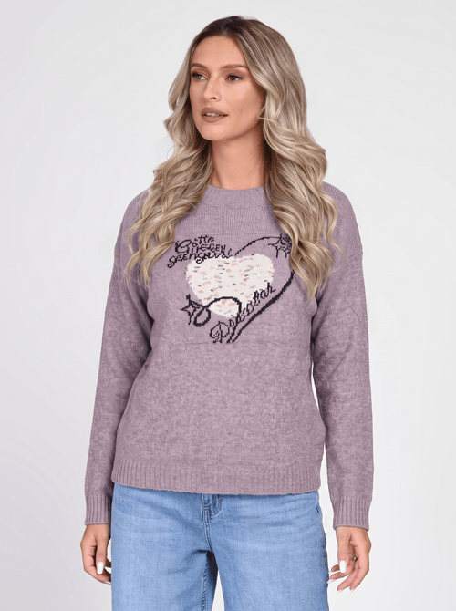 Pulover damă lila cu motiv inimă Dalia Natalee