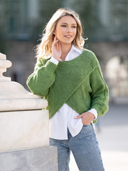 Pulover damă verde 2 în 1 cu cămașă din bumbac Alina Natalee Fashion
