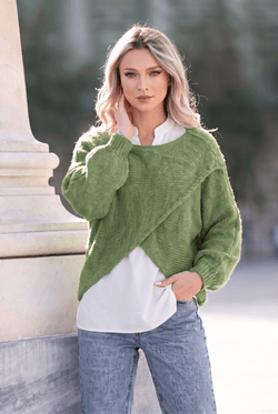 Pulover damă verde 2 în 1 cu cămașă din bumbac Alina Natalee Fashion