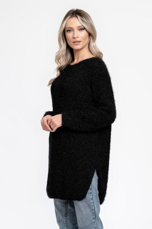 Natalee Fashion Bluză Pulover lung negru Miriam