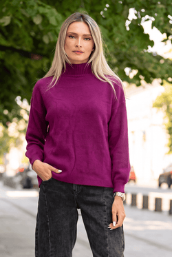 Pulover oversize cu guler semi-înalt și mâneci balon, magenta Natalee