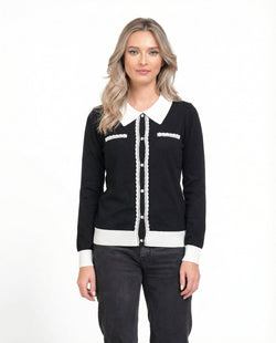 Puloveraș damă cu guler contrastant și nasturi decorativi, Natalee