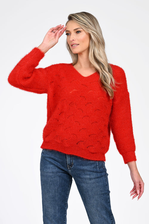 Puloverul dama rosu Karina Natalee Fashion