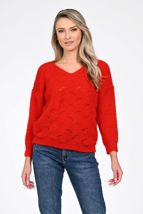 Puloverul dama rosu Karina Natalee Fashion