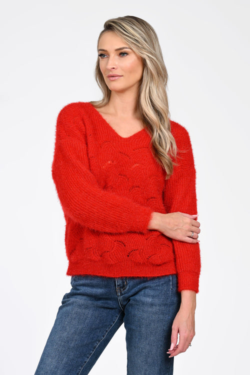 Puloverul dama rosu Karina Natalee Fashion