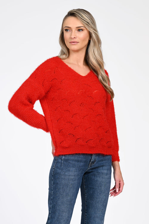 Puloverul dama rosu Karina Natalee Fashion