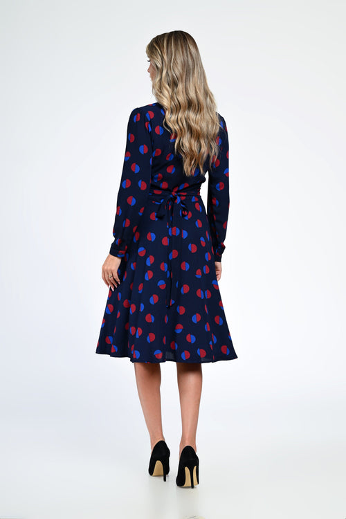 Rochia damă bleumarin cu buline Emilia Natalee Fashion