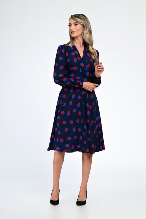 Rochia damă bleumarin cu buline Emilia Natalee Fashion