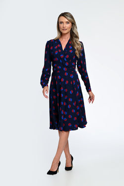 Rochia damă bleumarin cu buline Emilia Natalee Fashion