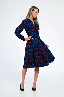 Rochia damă bleumarin cu buline Emilia Natalee Fashion