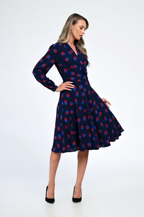 Rochia damă bleumarin cu buline Emilia Natalee Fashion