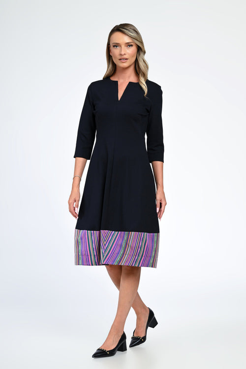 Rochia damă bleumarin cu tiv multicolor Amira Natalee Fashion