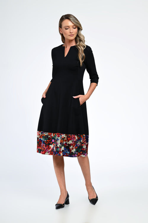 Rochia damă neagră cu imprimeu floral Iris Natalee Fashion