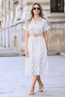 Rochie damă albă cu buline negre „Amelia” Natalee