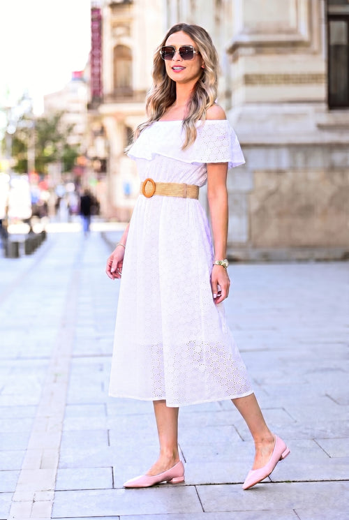 Rochie damă albă din bumbac brodat Aurelia Natalee Fashion