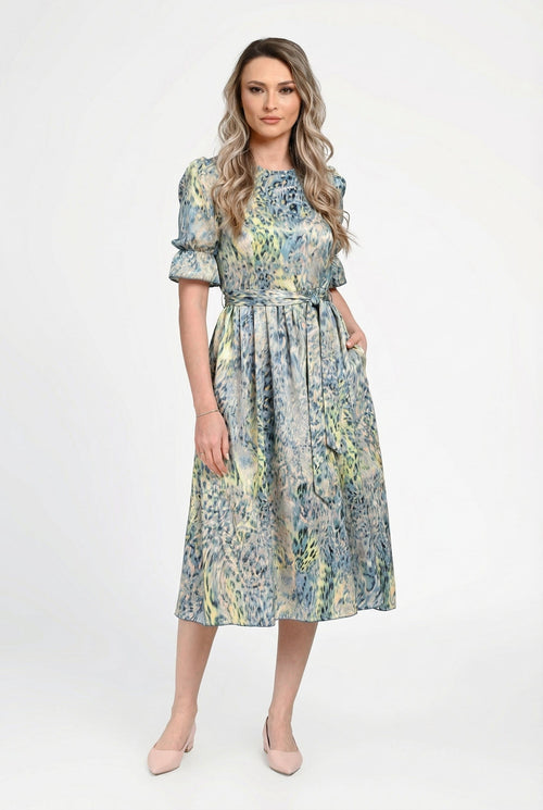 Rochie damă cu imprimeu abstract și cordon Sorina Natalee