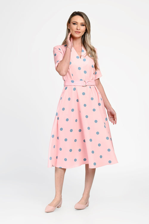 Rochie damă din bumbac cu buline și cordon în talie Bianca Natalee