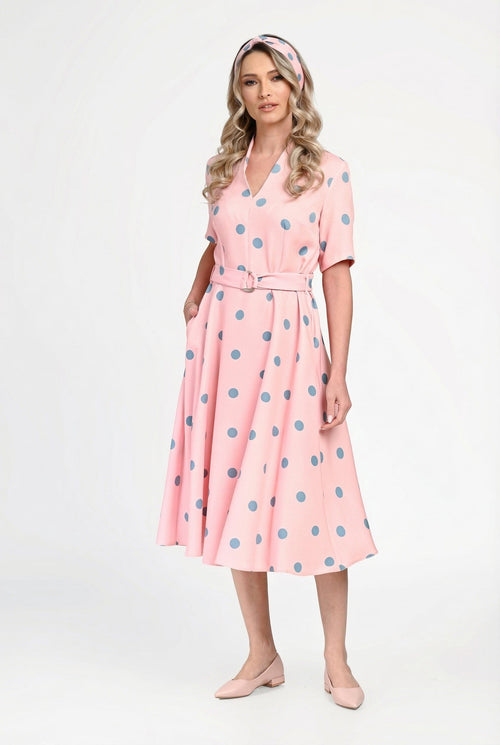 Rochie damă din bumbac cu buline și cordon în talie Bianca Natalee