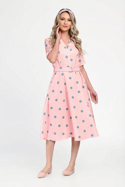 Rochie damă din bumbac cu buline și cordon în talie Bianca Natalee