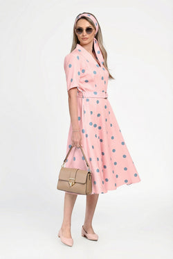 Rochie damă din bumbac cu buline și cordon în talie Bianca Natalee