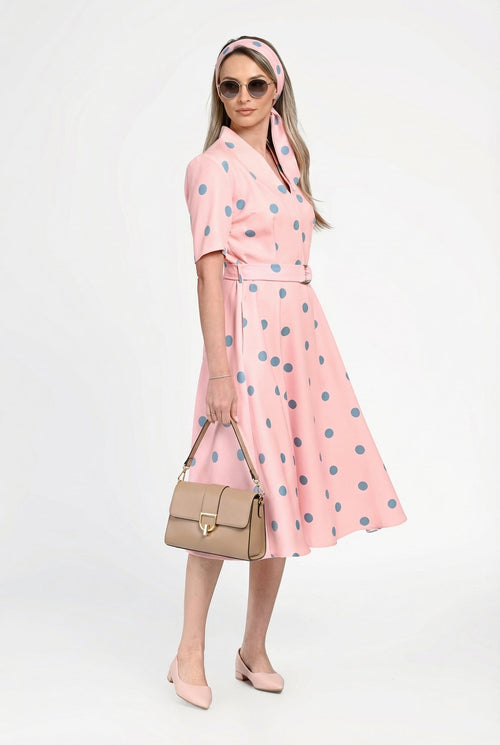 Rochie damă din bumbac cu buline și cordon în talie Bianca Natalee