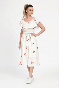 Rochie damă din bumbac cu imprimeu cireșe  Alina Natalee Fashion