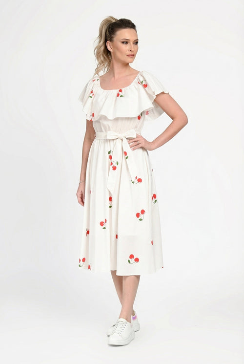 Rochie damă din bumbac cu imprimeu cireșe  Alina Natalee Fashion