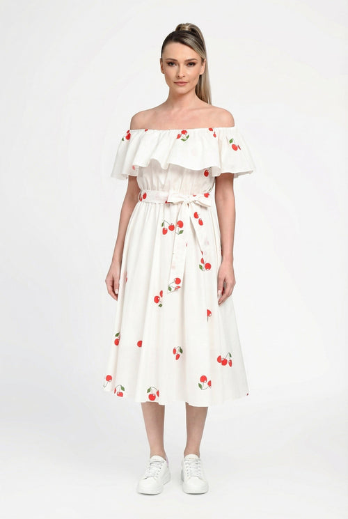 Rochie damă din bumbac cu imprimeu cireșe  Alina Natalee Fashion