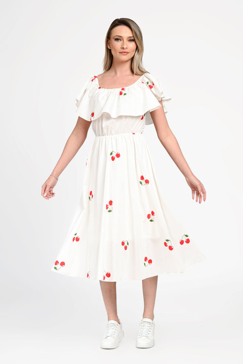 Rochie damă din bumbac cu imprimeu cireșe  Alina Natalee Fashion