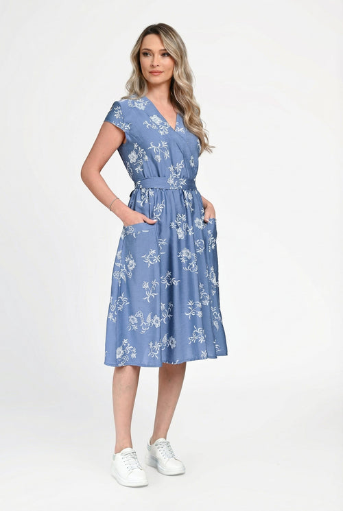 Rochie damă din bumbac cu imprimeu floral și decolteu în V Carmen Natalee Fashion