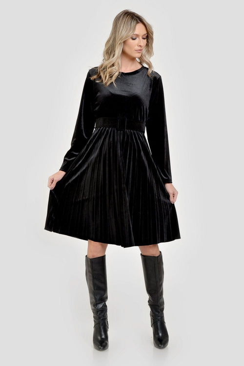 Natalee Fashion Rochie Rochie dama din catifea neagra plisata Ariana