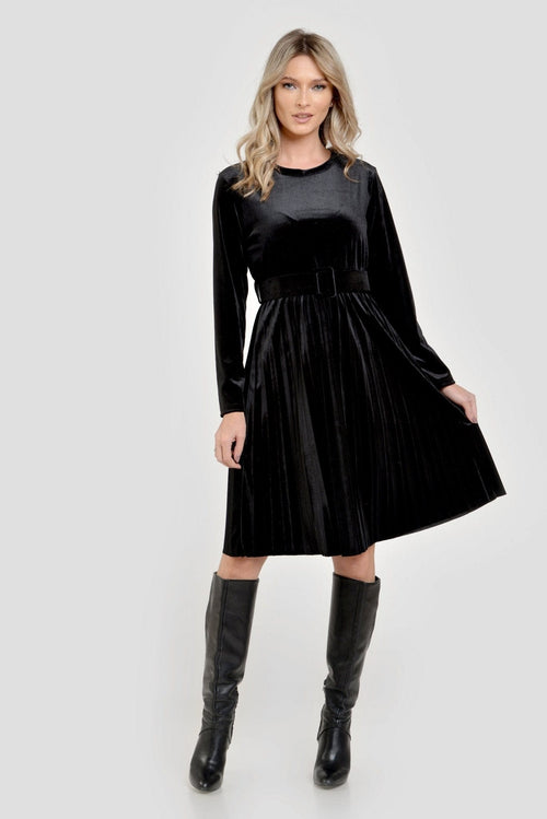 Natalee Fashion Rochie Rochie dama din catifea neagra plisata Ariana