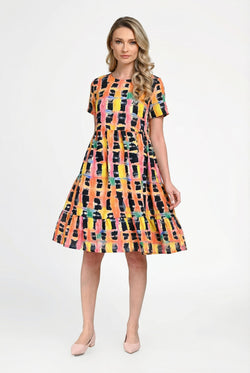 Rochie damă din in cu viscoză cu imprimeu floral galben Mirela Natalee