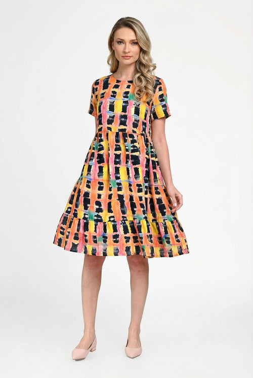 Rochie damă din in cu viscoză cu imprimeu floral galben Mirela Natalee