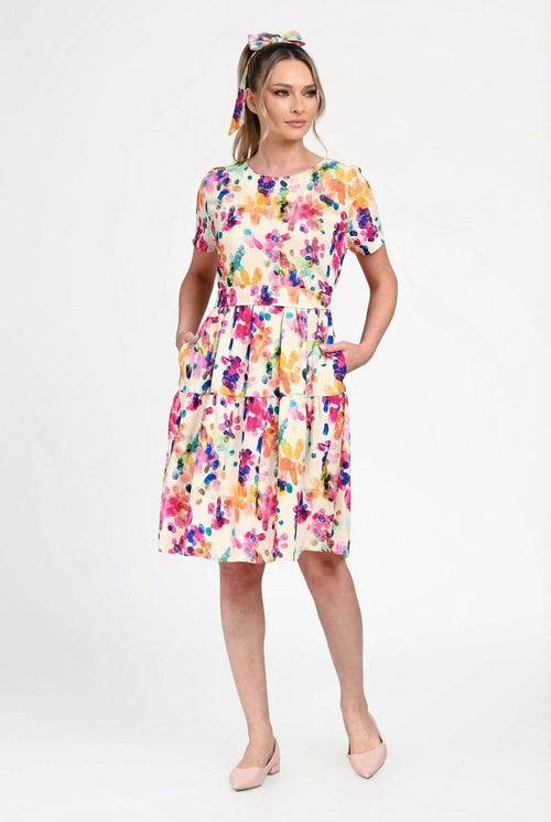 Rochie damă din in cu viscoză cu imprimeu floral Larisa Natalee Fashion