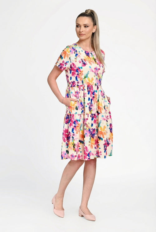 Rochie damă din in cu viscoză cu imprimeu floral Larisa Natalee Fashion