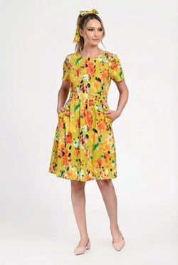 Rochie damă din in cu viscoză cu imprimeu floral Larisa Natalee Fashion