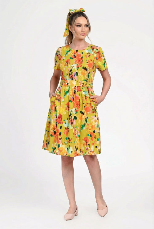 Rochie damă din in cu viscoză cu imprimeu floral Larisa Natalee Fashion