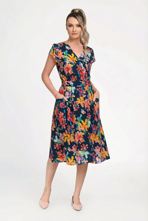 Rochie damă din IN si viscoză cu imprimeu floral multicolor – “Irina” Natalee Fashion