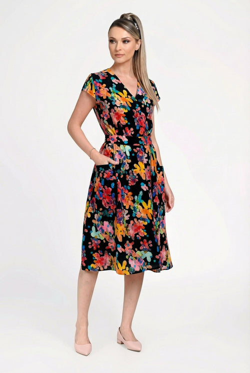 Rochie damă din IN si viscoză cu imprimeu floral multicolor – “Irina” Natalee Fashion